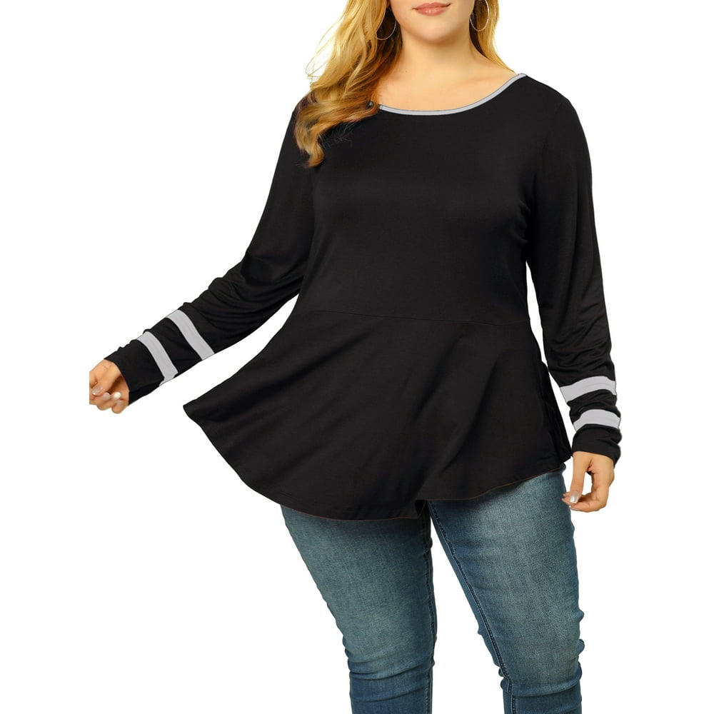 Unique Bargains Women's Plus Size Long Sleeve Fit and Flare Ruffle