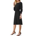thumbnail image 4 of INSPIRE CHIC Women's Dress Knit Crew Neck Lantern 3/4 Sleeve Belted Pleated Hem Dresses​ XS Black, 4 of 6