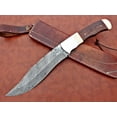 thumbnail image 3 of Damascus Steel Nessmuk Knife, 14" Long Custom Made Hand Forged with 8" Long Blade, Rose Wood Scale with Camel Bone & Steel Bolster, Exotic Cow Hide Leather Sheath Included, 3 of 8