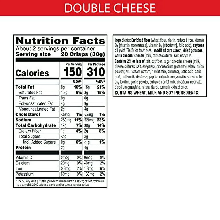 Cheez-it Snap'd Crackers, Double Cheese, 2.2 oz Pouch, 6/Pack