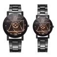 thumbnail image 4 of Relojes de pulsera de cuarzo de aleación negra para él y para ella, elegante reloj para parejas con esfera circular, 4 of 4