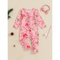 thumbnail image 2 of Newborn Baby Girl Christmas Outfits Ruffle Zipper Footie Romper Long Sleeve Jumpsuit Headband Set Cute Xmas Clothes, 2 of 8