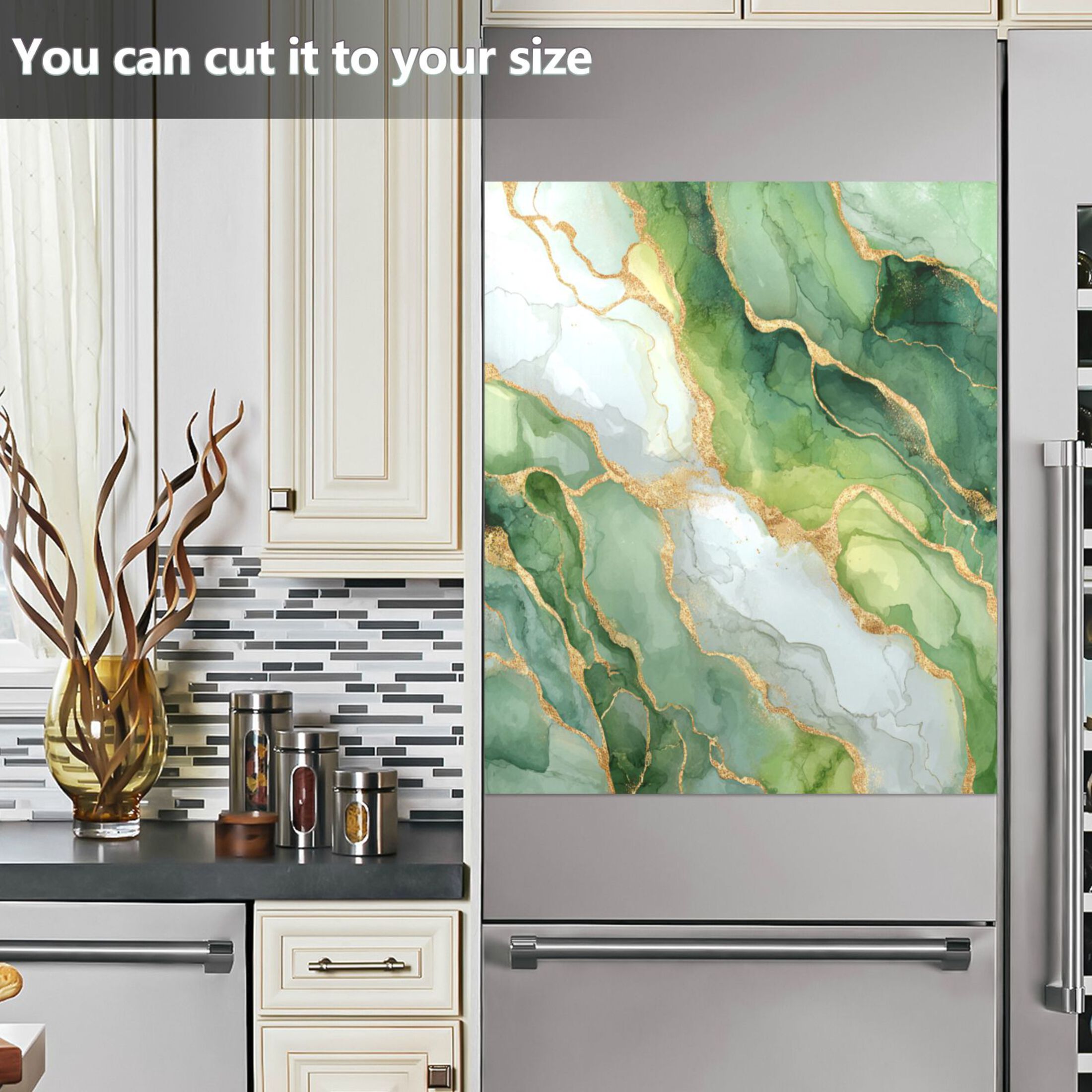 Dishwasher Magnetic Refrigerator Magnet Cover Sticker Home Decorative 23"x26" Fresh Golden-green Marble