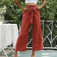 thumbnail image 4 of Wide Leg Pants for Women Summer Casual Baggy Elastic Waist Belted Ankle Pants Solid Color Palazzo Pants Trousers Womens Clothes, 4 of 7