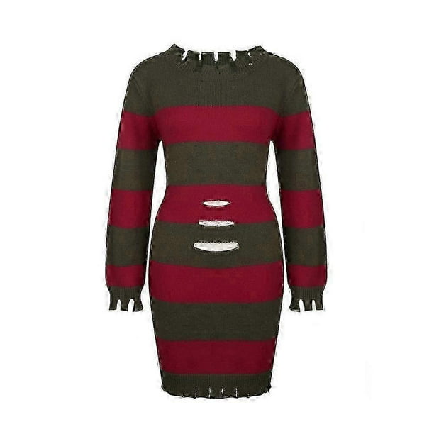 Horrific Cosplay Sweater Dresses Red Green Striped Outfits One-piece Dress Halloween Cosplay Costumes for Men Women High Quality