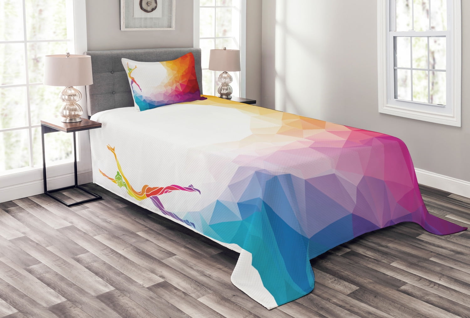 Sports Bedspread Set Twin Size, Gymnastics Girl Gymnast Portrait