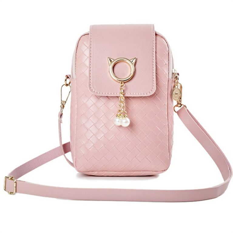 Laidan Crossbody Sling Bag for Women Girl Mini Cell Phone Shoulder Pouch PU Leather Wallet-Pink, Adult Unisex, Size: 21*14*8cm