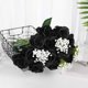 thumbnail image 3 of Ramo de flores de seda de rosas artificiales, arreglos de boda para el hogar, oficina, negro (10 piezas), 3 of 5