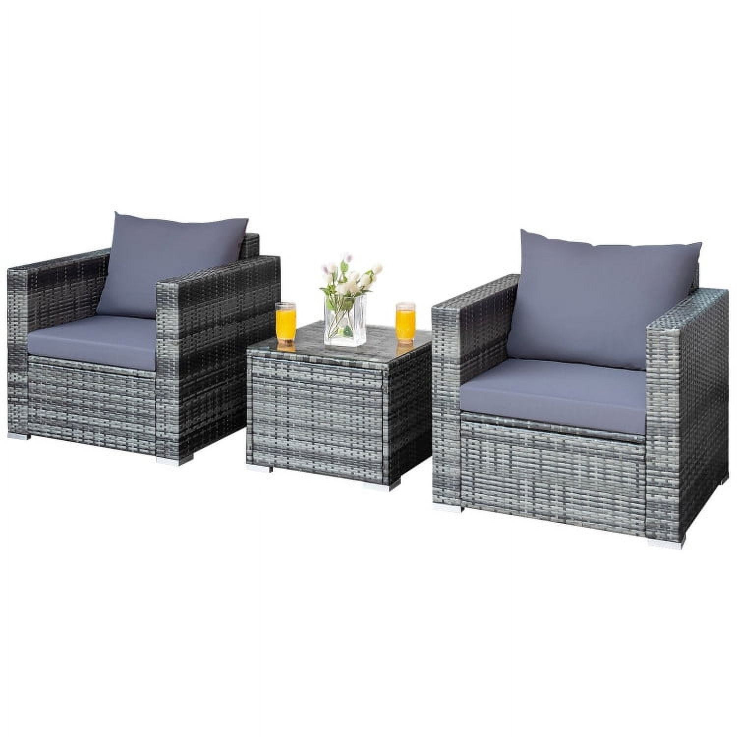 Aimee Lii 3 Pieces Patio Wicker Conversation Set with Cushion, Modern Patio Furniture, Gray Aimee Lii 3 Pieces Patio Wicker Conversation Set with Cushion, Modern Patio Furniture, Gray