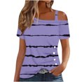 thumbnail image 2 of Njoeus Workout Tops for Women, Black T Shirts women's Casual Off Shoulder Shirts Summer Striped Loose Short Sleeve Tunic Tops Side Button Blouse T-Shirt S-XXL, 2 of 5