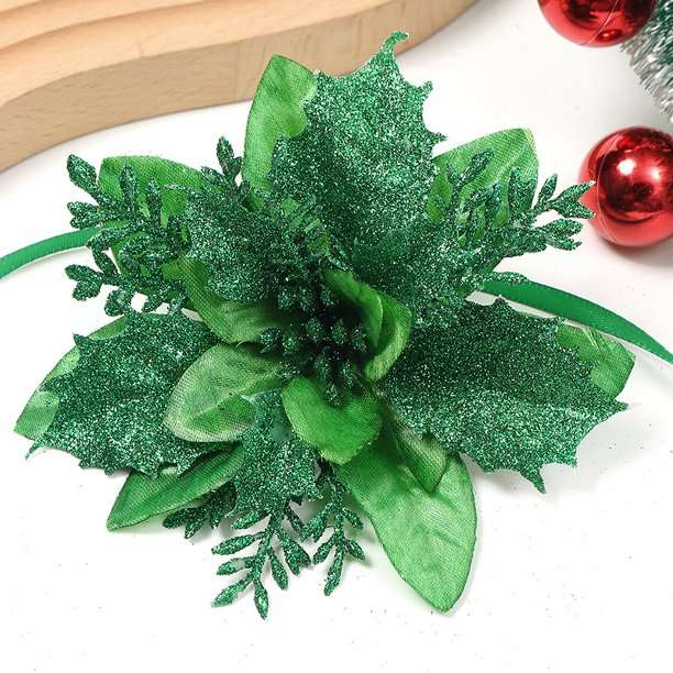 Flores decorativas navideñas clásicas, Adornos de árbol de Navidad, flores para nuevo para el hogar, suministros de fiesta de año, flor de Pascua brillante