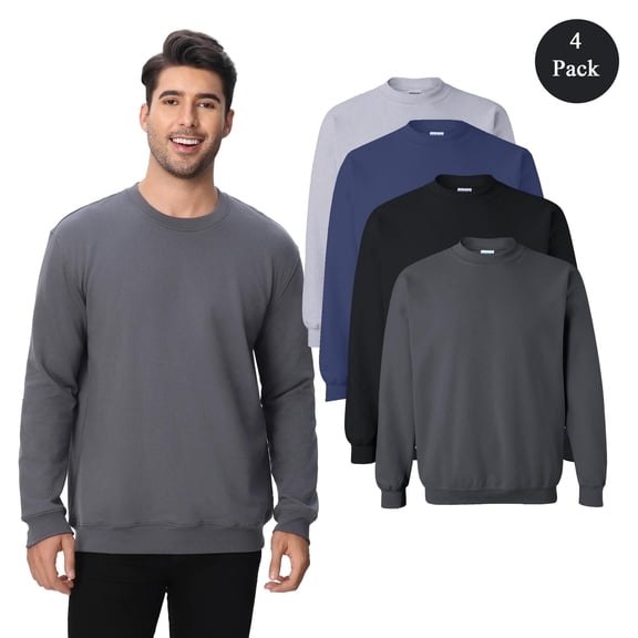 Zfeel Men's Long Sleeve Crewneck Sweatshirt, Cotton and Poly Blend Assorted Color Fleece, 4-Pack S
