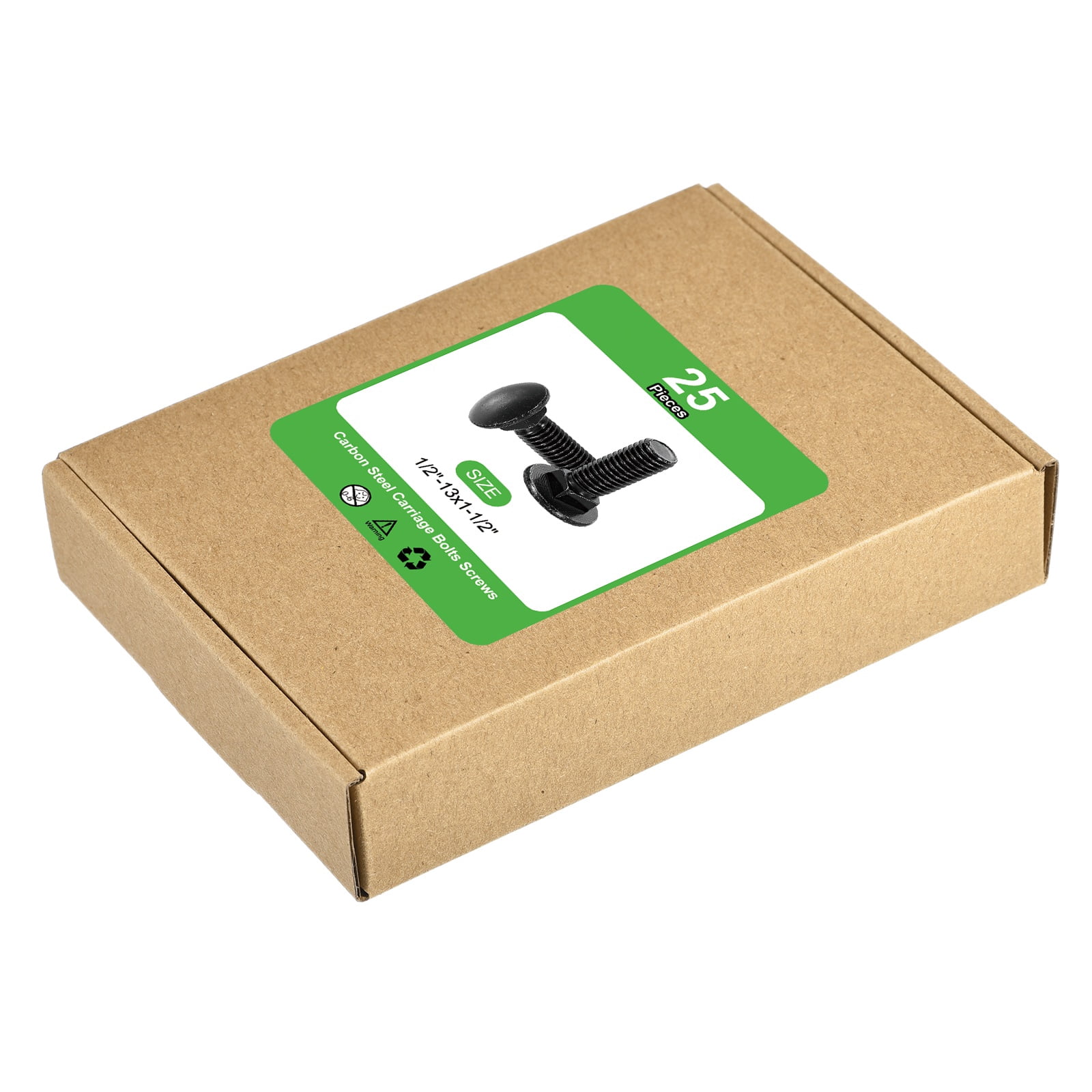 Uxcell 25Pack 1/2"-13x1-1/2" Carbon Steel Carriage Bolts Round Head Square Neck, Black