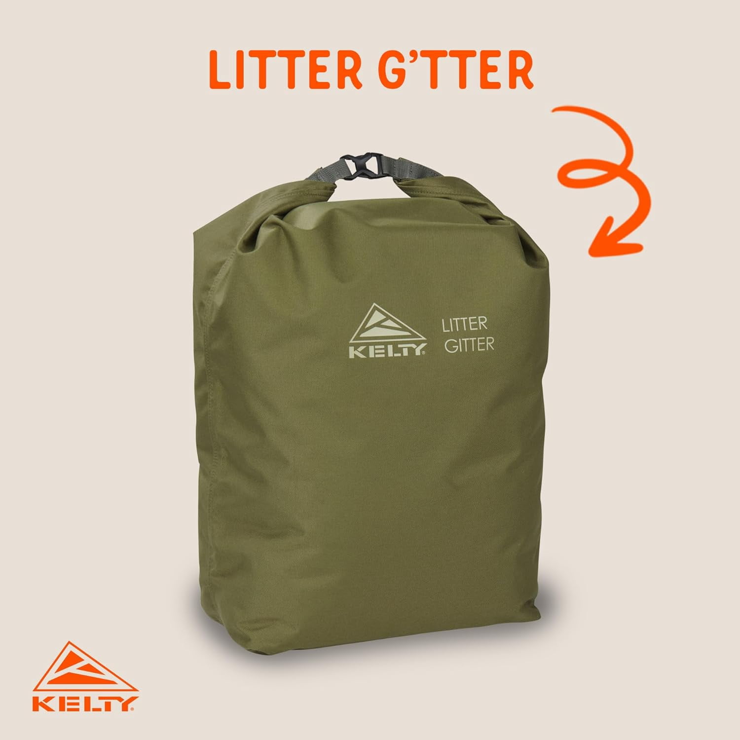 Kelty Litter G’tter Reusable Heavy Duty Garbage Bag and Carry Sack for Firewood, Cans, and Campsite Trash – Puncture + Water Resistant Fabric, Roll Top, 30L Capacity