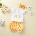 thumbnail image 3 of Fesfesfes Toddler Kids Baby Girls Cartoon Letter Print Blouse Shorts Headwear Clothes Set, 3 of 7