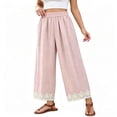 thumbnail image 2 of Cagogo Women's Plus Size Wide Leg Elastic Waist Pants with Pockets Solid Casual Loose Ankle Trousers Workout Daily Wear Lounge Flowy Pants for Summer, Pink 4XL, 2 of 5
