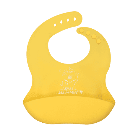 

2 Pcs Silicone Soft Baby Bib Ages 6 to 36 Months - Adjustable Easy Clean Waterproof & BPA Free - Yellow
