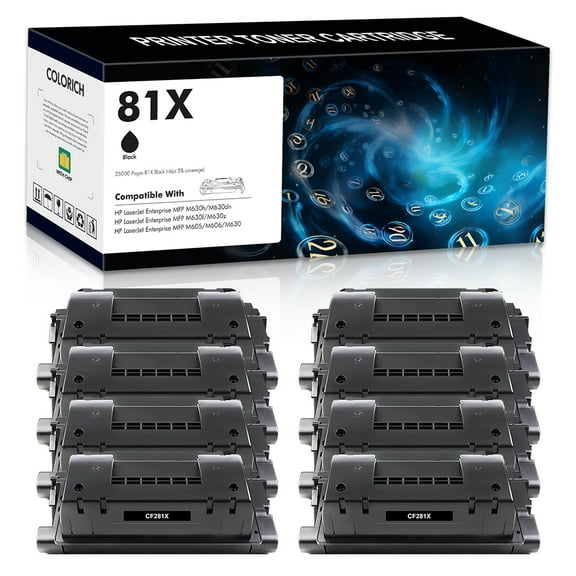 Colorich 8-Pack 25000 Pages Compatible 81X CF281X Toner Cartridge for HP 81A CF281A Enterprise MFP M605 M605n M605dn M605x M606 M630 M630h M630dn M630z M632 Black Printer High Yield ink