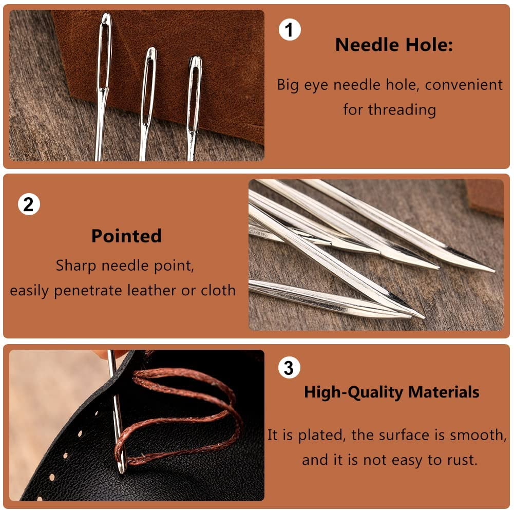16 Pcs Leather Sewing Needles,Heavy Duty Sewing Needles Kit Include Curved Needle,Sack Needle,Hand Sewing Needle,Finger cots,Leather Needles for