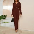 thumbnail image 3 of Women Jumpsuit, Button Fashionable Loose Fit Jumpsuit Turn Down Collar Pure Color  For Weddings M Coffee, 3 of 6
