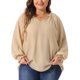 thumbnail image 1 of Blusa casual elegante de mujer talla grande Agnes Orinda con mangas largas abullonadas, escote en V y puños con volantes 4X color beige oscuro, 1 of 5
