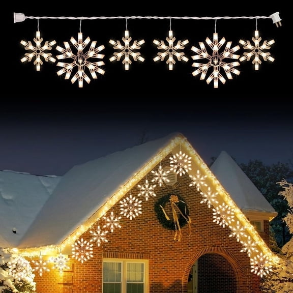 Clear Snowflake Christmas String Lights with 6 Drops - 9ft 100 Mini Bulb Icicle Lights, Plug-in Connectable Hanging Lights for Christmas Home Indoor Outdoor Party Holiday Décor