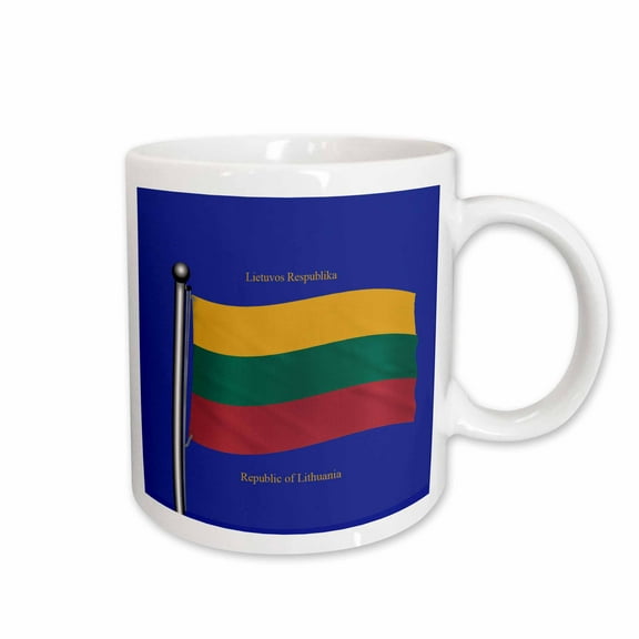 3drose, the Flag of Lithuania on a Blue Background with Republic of Lithuania in English and Lithuanian, 15oz Mug