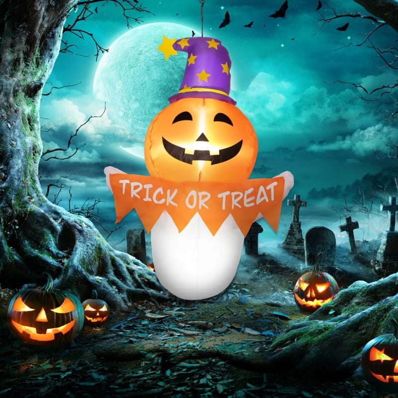 Alvantor Halloween Decoration Inflatable Window Ghost with LED Lights 27.6"x23.6"x41.3" White/Orange