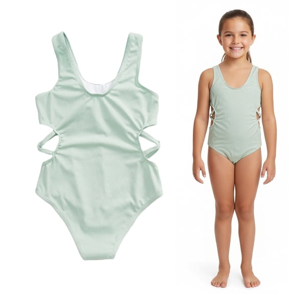 Girl Swimsuits Cut Out 1 Piece Bathing Suit Quick Dry Beach Swimwear with Solid Color 1 Piece Girls Swimsuit 7-8 Years