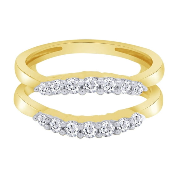 Round White Cubic Zirconia Curve Enhancer Guard Ring in 14K Yellow Gold Ring Size - 9.5