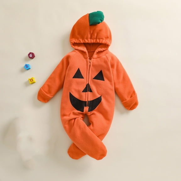 Kopltyrfg Baby Halloween Costumes Newborn Infant Baby Boy Girl Pumpkin Romper Smile Bodysuit Hoodie One Piece Jumpsuit 70