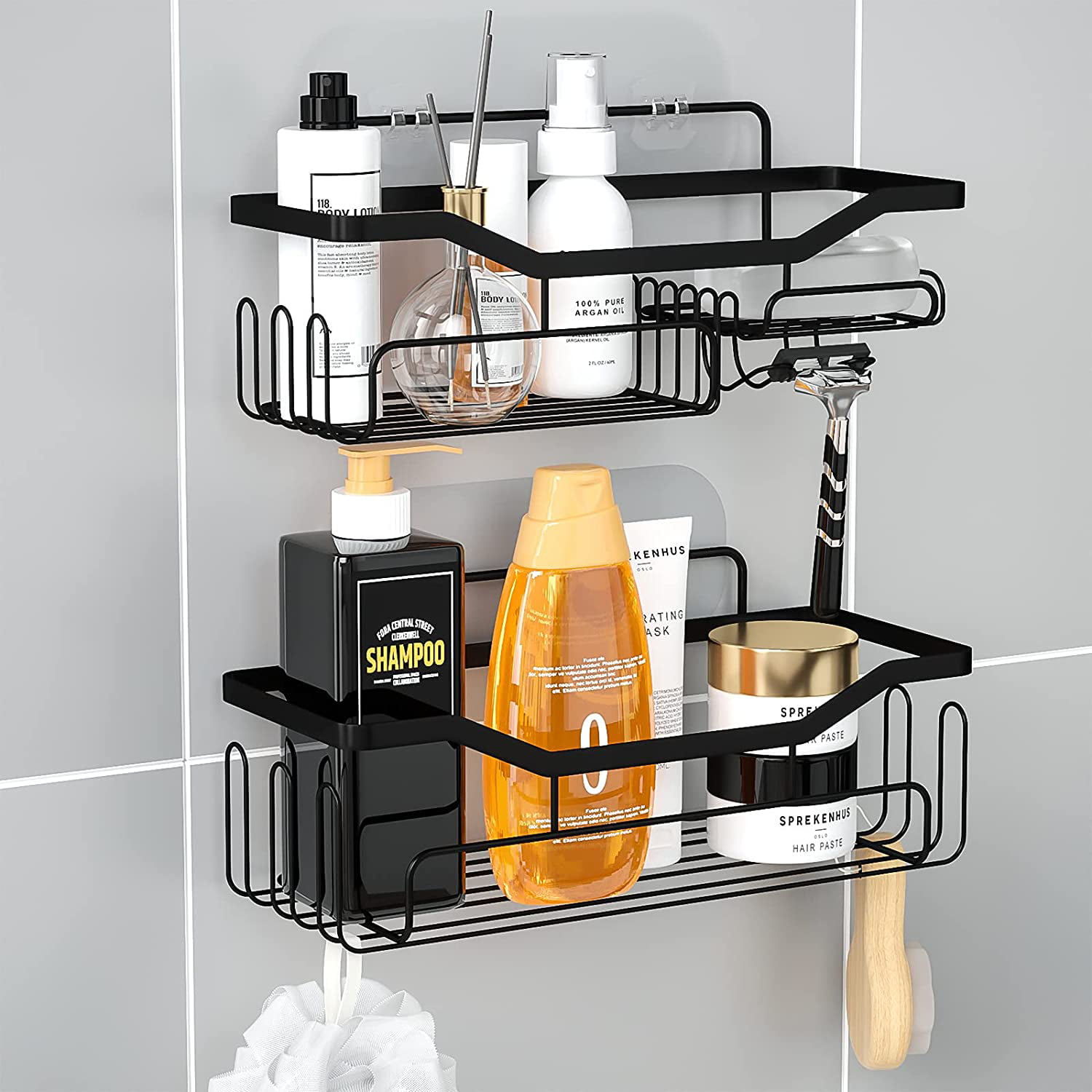 Wall Hook Shower Gel Shampoo Holder Hanging Holder Wall Mounted Storage Rack 