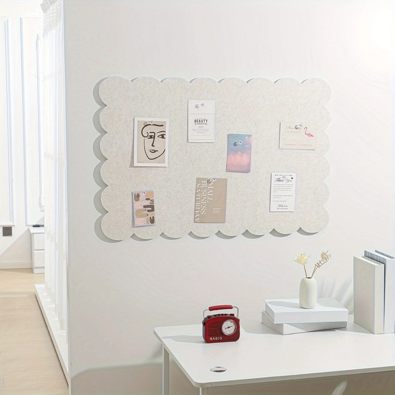 Foldable Bulletin Felt Board, 35x24 Inches Cork Board Alternative, Felt Board Decorative Pin Board for Wall, Photo Board Self-Adhesive Vision Board,Beige