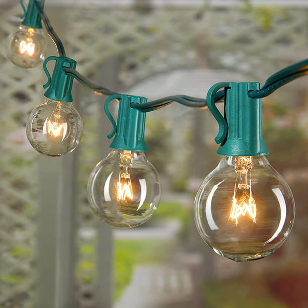 Guirnalda de luces para exteriores G40 de 25 pies con 27 bombillas de vidrio Edison (2 de repuesto), luces navideñas colgantes conectables a prueba de agua para patio trasero, porche, balcón, fiesta,