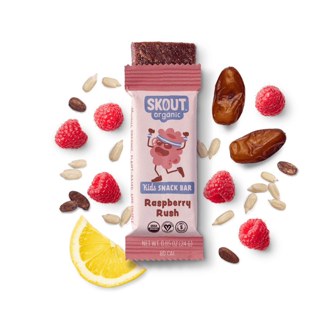 Skout Organic Raspberry Rush Kids Snack Bars (18 Pack) | Organic Kids Snack Bars | Plant-Based Nutrition | No Refined Sugar | Vegan | Gluten, Dairy, Peanut, Tree Nut & Seed Oil Free