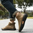 thumbnail image 5 of Havenx Leather Boots Mens Wide Leather Shoes Comfort Slip on Orthopedic Boots Waterproof Lightweight Breathable Outdoor Walking Shoes for Hiking Working Arch Support Non-Slip,Khaki 47(US-11.5), 5 of 6
