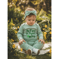 thumbnail image 5 of Spewahor Baby Girl 2Pcs Spring Outfits Long Sleeve Round Neck Shamrock Letter Print Jumpsuit with Headband Set, 5 of 9