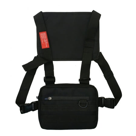 Unisex Vest Chest Bag Oxford Cloth Waistcoat Hip Hop Shoulder Pouch (Black)