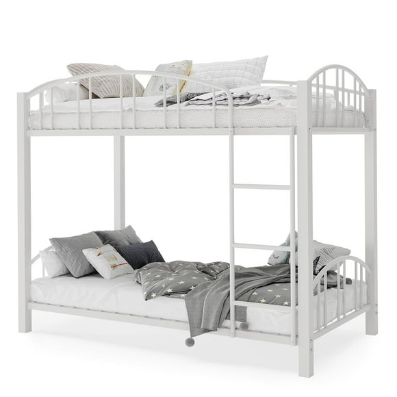 Bingirl Lit Superposé en Métal Simple sur Simple, Cadre de Lits Superposés Robuste avec Garde-Corps Arqué et Échelle de Sécurité, Lit en Acier Solide, Gain de Place, Aucun Sommier Requis, Moderne
