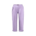 thumbnail image 3 of Conairie Women Linen Pants Solid Straight Leg Elastic Waisted Casual Lounge Boho Flowy Capri Pants With Button Vacation Beach Trouser Outfits With Pockets Purple XXXL, 3 of 3