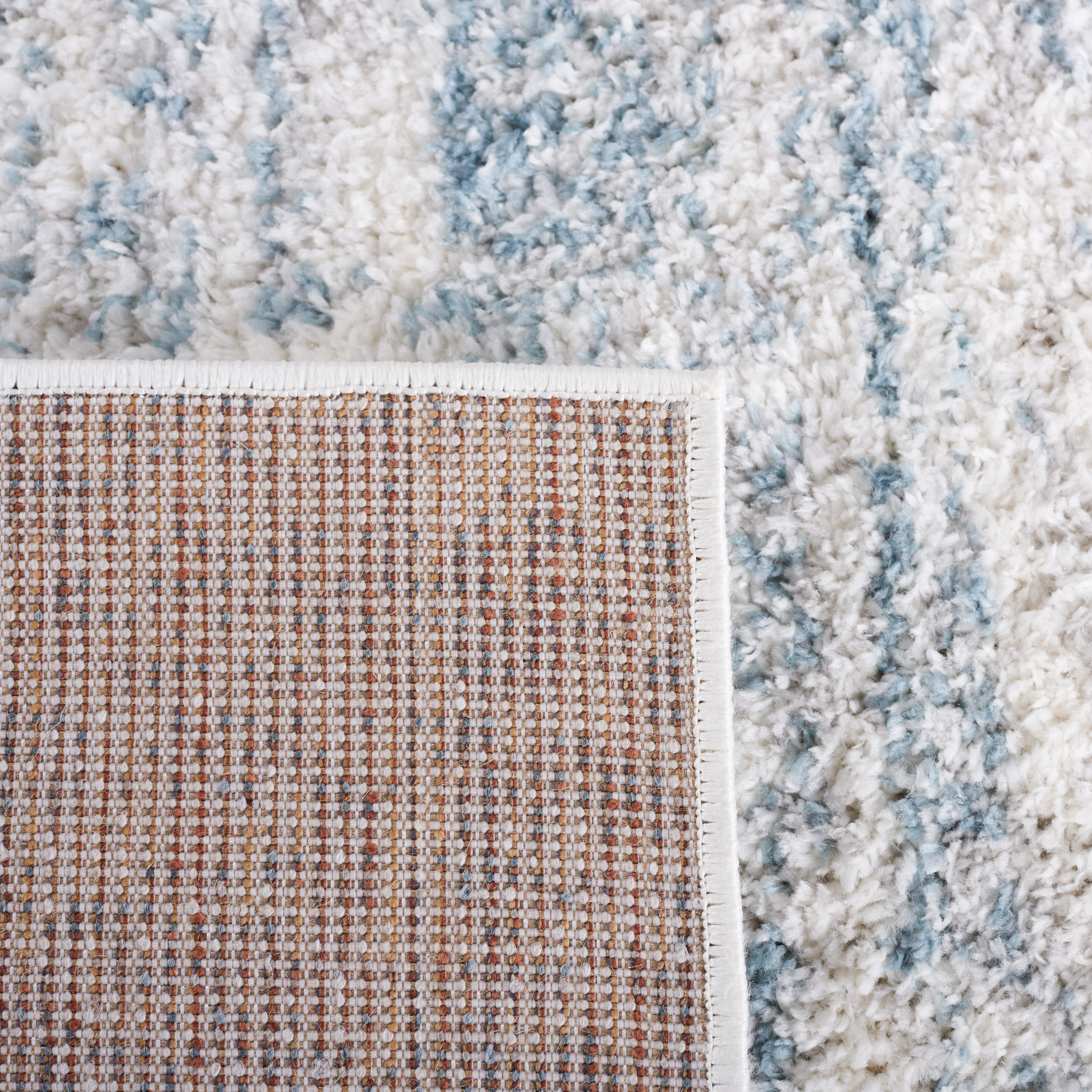 Safavieh Berber Torvald Abstract Polyester Shag Area Rug, Ivory/Light Aqua, 10' x 10' Square