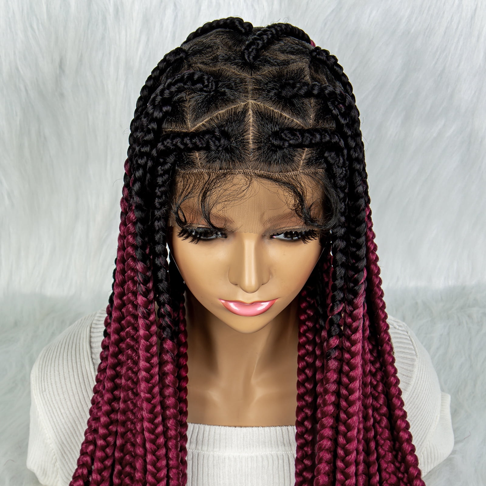 Braided Wigs for Women Full Double Lace Braided Wigs Knotless Box Synthetic Lace Front Braided Wigs Cornrow Braids with Baby Hair Handmade Braided Wigs 32 inches (OT/BUG Color)