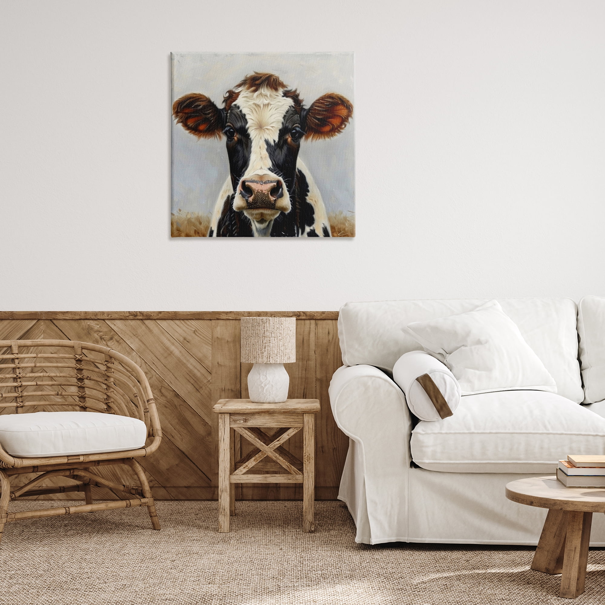 Stupell Industries Stoic Cow Gaze Portrait Animals Painting Wrapped Canvas Art Print Wall Art, 30 x 30