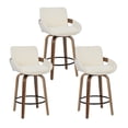 thumbnail image 5 of CRERIYO 26" Swivel Counter Height Bar Stools Set of 3, Linen Fabric Upholstered Bar Chairs with Black Ring Footrest and Walnut Wood Legs, Beige, 5 of 7