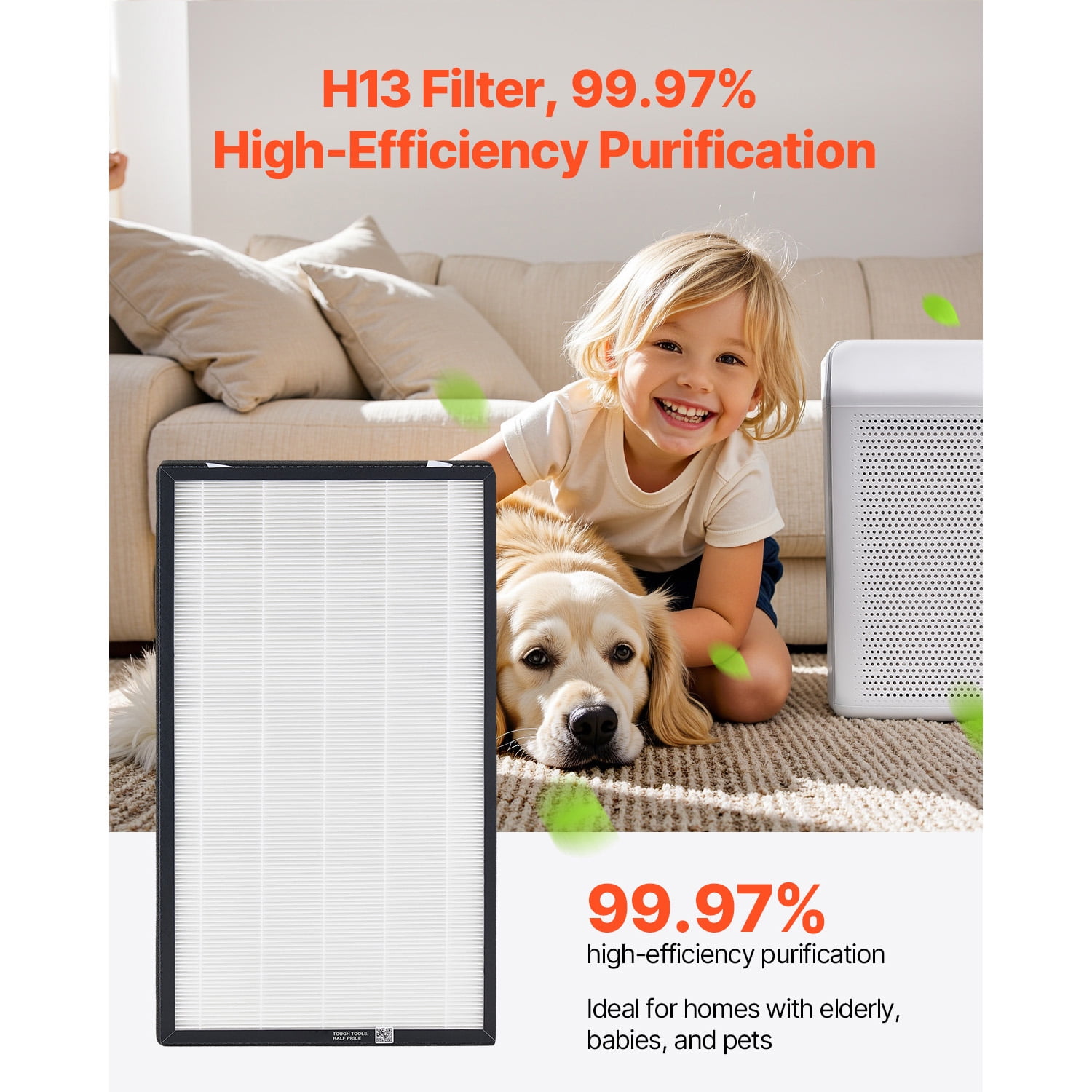 KFFKFF Air Purifier Replacement Filter, H13, Compact & Lightweight 2-in-1 Filter with Non-Woven Fabric, Easy-to-Install Design with Activated Carbon, Compatible with Square Purifier
