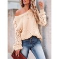 thumbnail image 4 of Women Fall Sweaters Crochet Long Sleeve Off the Shoulder Clothes Cute Crewneck Knit Pullover Tops Apricot M, 4 of 8