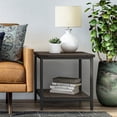 thumbnail image 2 of Allora 22" Square Modern Metal End Table in Walnut Brown/Black, 2 of 6
