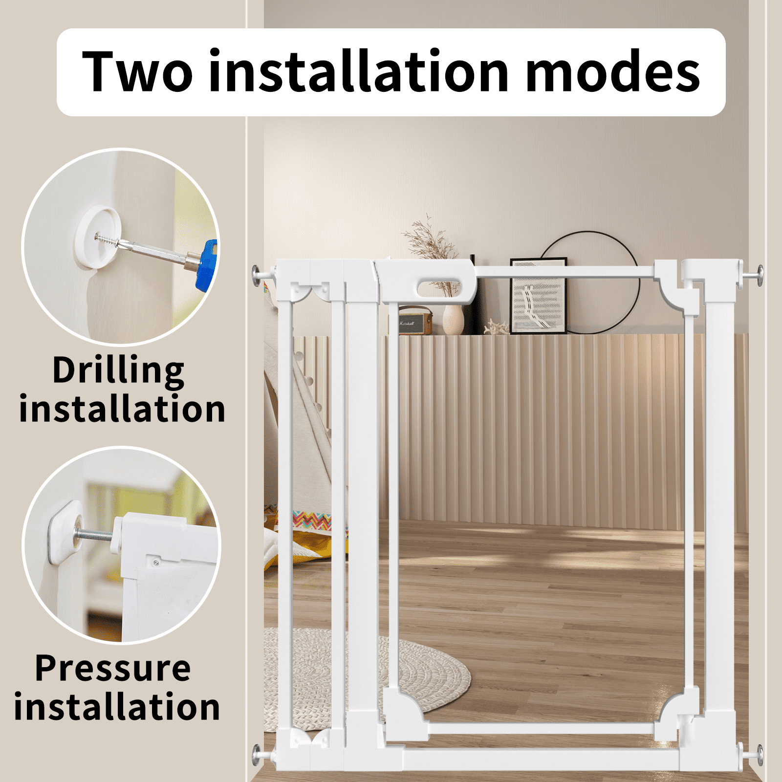 Fairy Baby Tall Clear Baby Safety Gate with Wall Protectors 29-38 in Wide Pressure Mounted Gates White