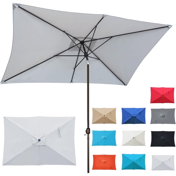 Rectangular Patio Umbrella with Tilt and Crank Grey 6.5 x 10 FT