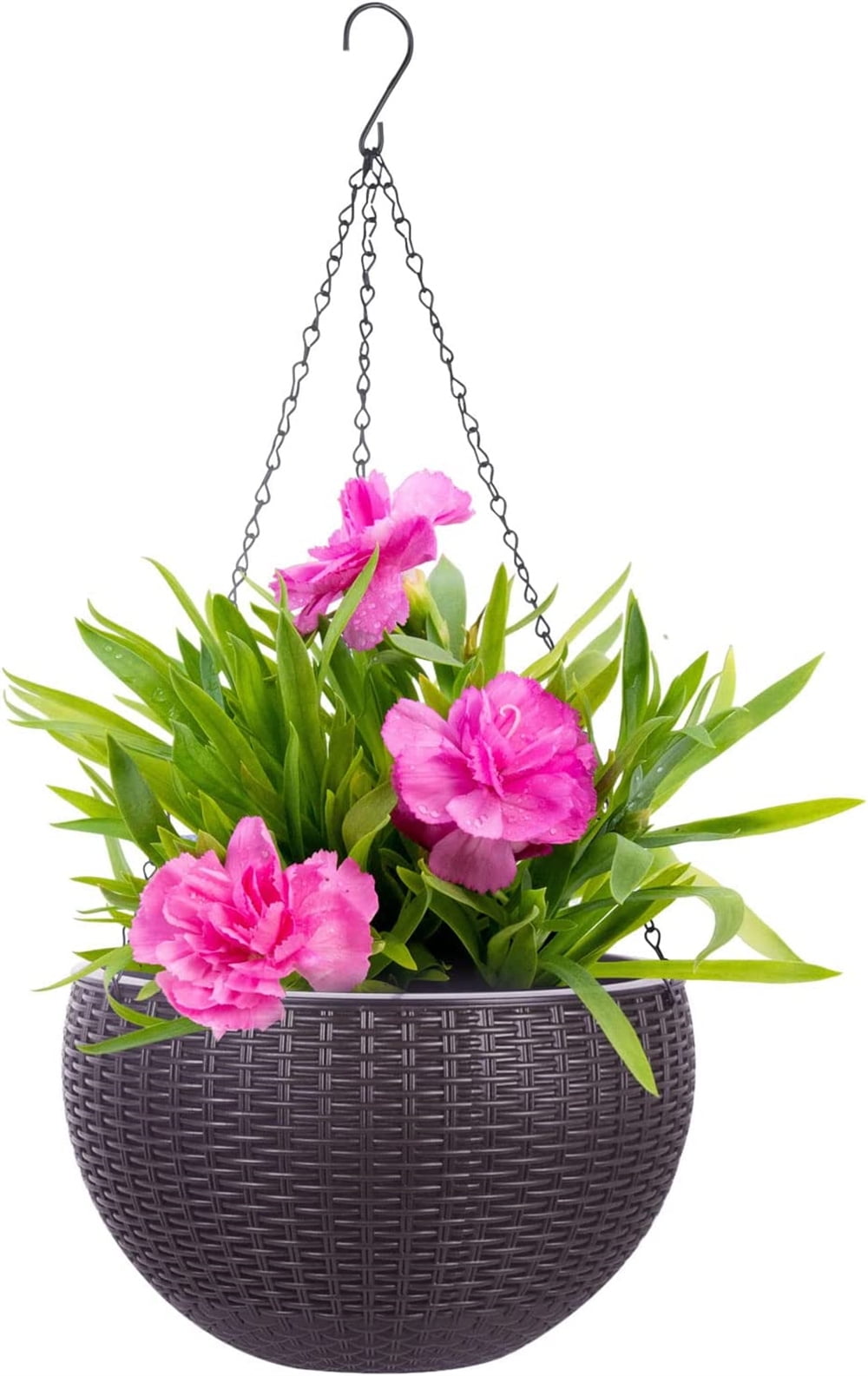 NOGIS 2 Packs Round Rattan Hanging Planters,Self Watering Hanging